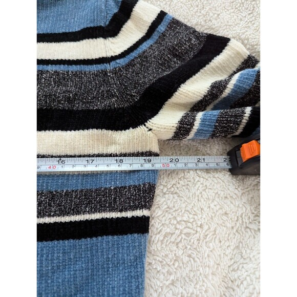Carolyn Taylor Size Small Baby Blue White And Black Striped Knit Zip Up Sweater - Picture 7 of 12